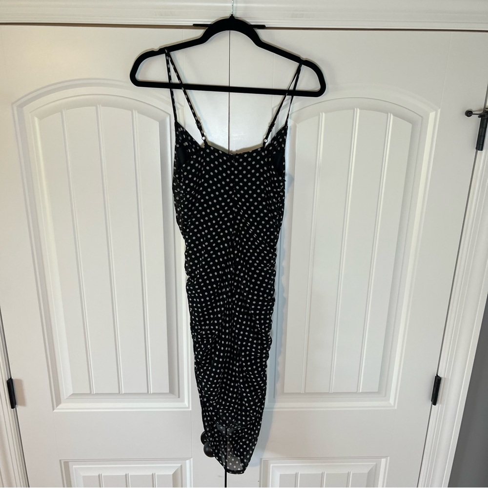 Polka Dot Ruched Dress Sleeveless Size 6 Cocktail Guest Event Casual Chic - Picture 8 of 9